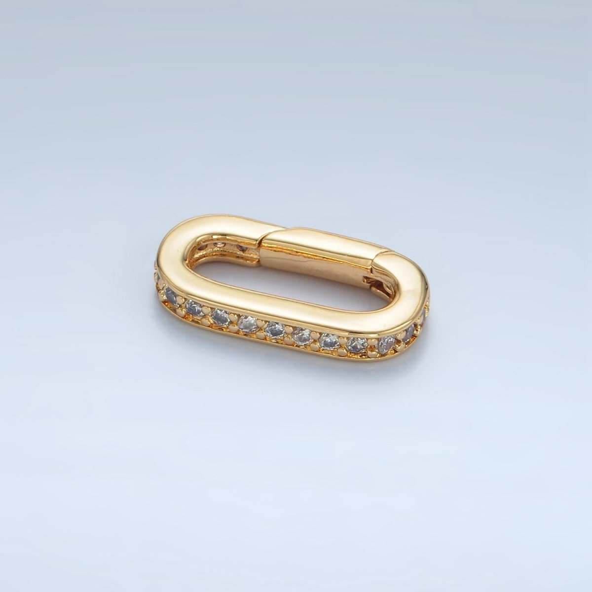 24K Gold Filled 20mm Micro Paved CZ Oblong Push Gate Closure Findings | Z940 - DLUXCA