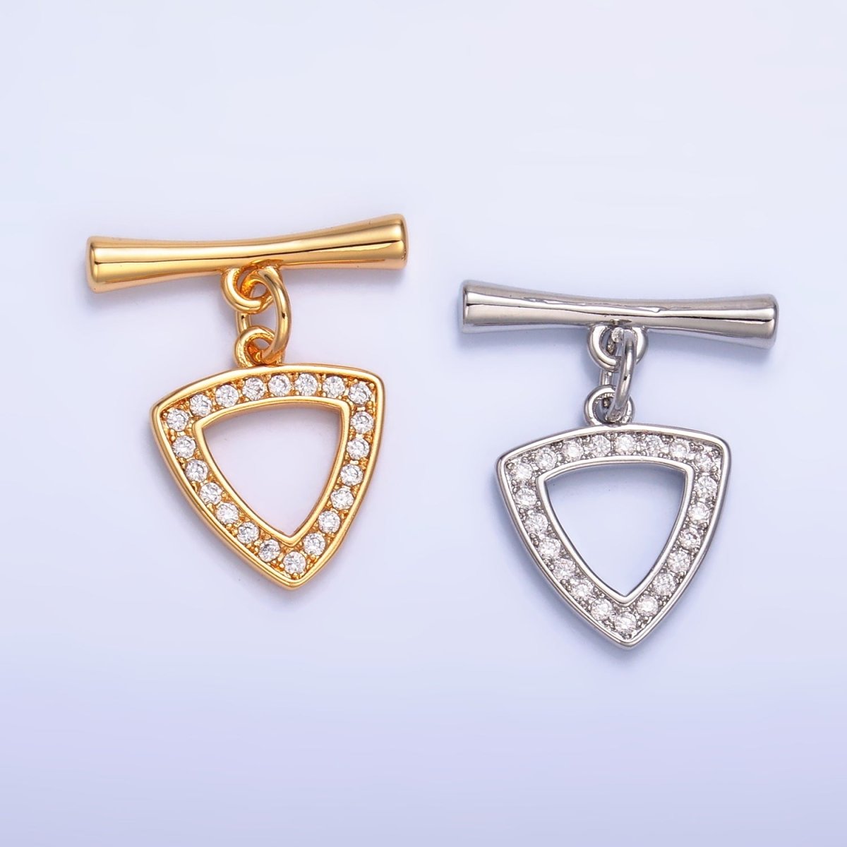 24K Gold Filled 20mm Micro Paved CZ Triangle Toggle Clasps Closure Findings in Gold & Silver | Z1033 - DLUXCA