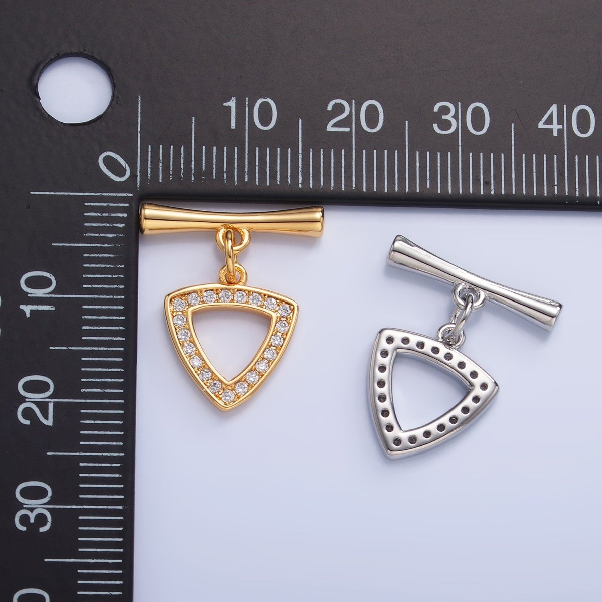 24K Gold Filled 20mm Micro Paved CZ Triangle Toggle Clasps Closure Findings in Gold & Silver | Z1033 - DLUXCA