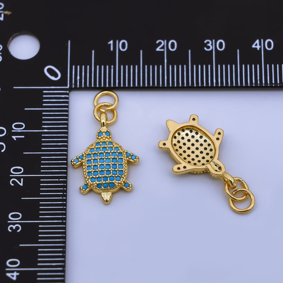 24K Gold Filled 20mm Micro Paved CZ Turquoise Sea Turtle Animal Pendant | AJ - 502 - DLUXCA