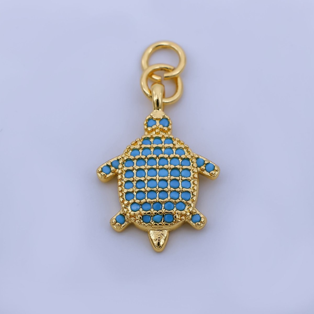 24K Gold Filled 20mm Micro Paved CZ Turquoise Sea Turtle Animal Pendant | AJ - 502 - DLUXCA