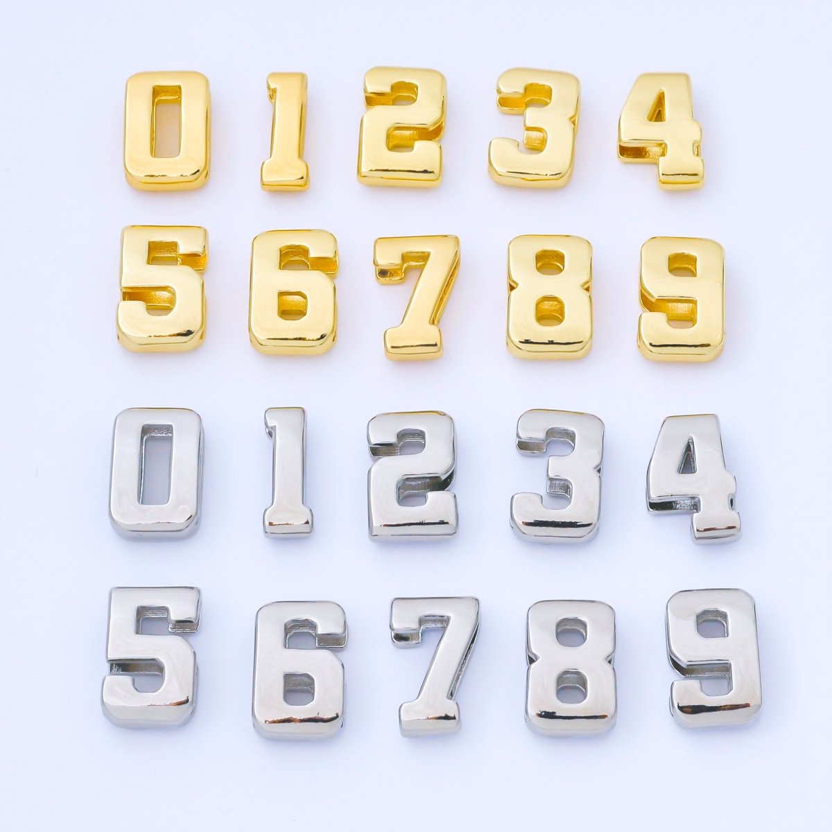 24K Gold Filled 20mm Minimalist Sport Number 0 - 9 Numerology Bead in Silver & Gold | B489 - B850 - DLUXCA