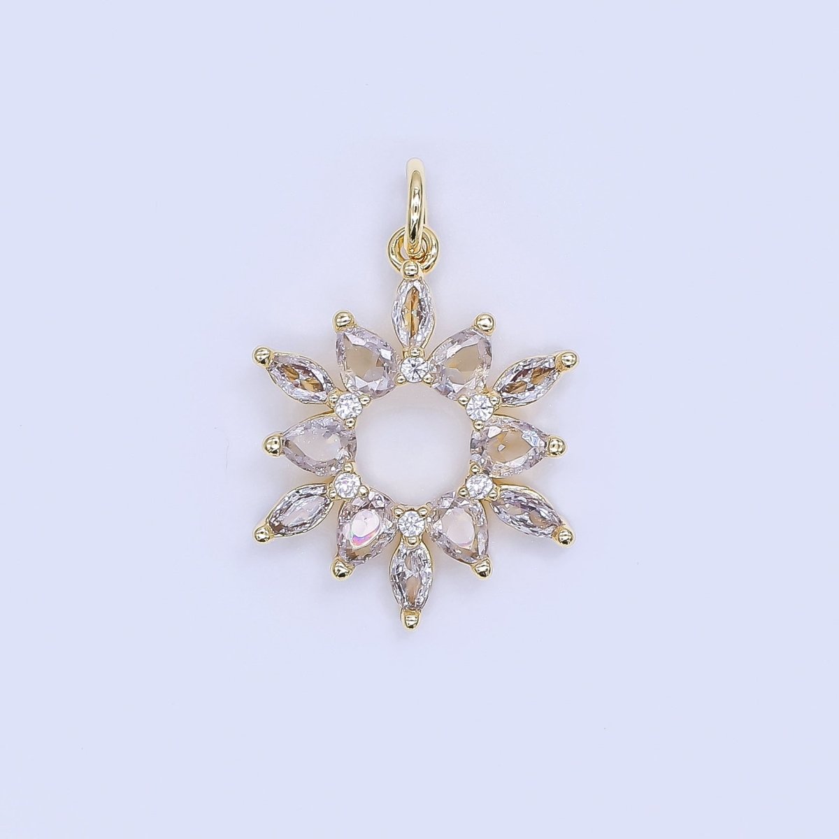 24K Gold Filled 20mm Mixed - Cut CZ Celestial Sunburst Flower Charm | AJ508 - DLUXCA