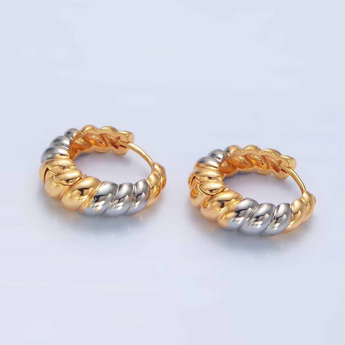 24K Gold Filled 20mm Mixed Metal Croissant Minimalist Huggie Earrings | P212 - DLUXCA