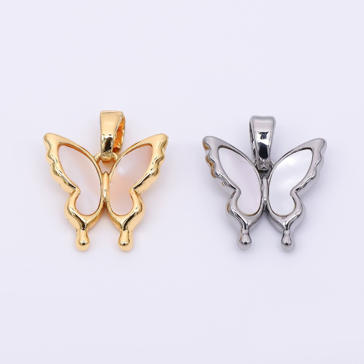 24K Gold Filled 20mm Mother of Pearl Delicate Butterfly Animal Pendant in Gold & Silver | AA - 1570 - DLUXCA