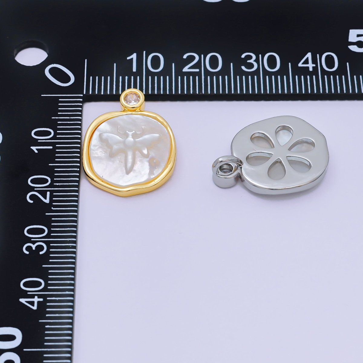 24K Gold Filled 20mm Mother of Pearl The Moth Butterfly Medallion Pendant in Gold & Silver | AA - 1578 - DLUXCA