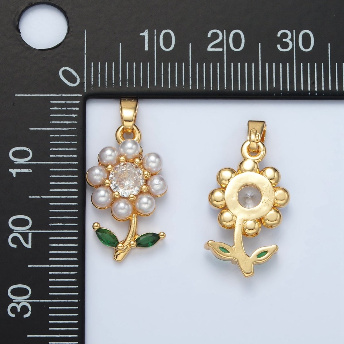 24K Gold Filled 20mm Pearl Petal CZ Flower Pendant | I248 - DLUXCA