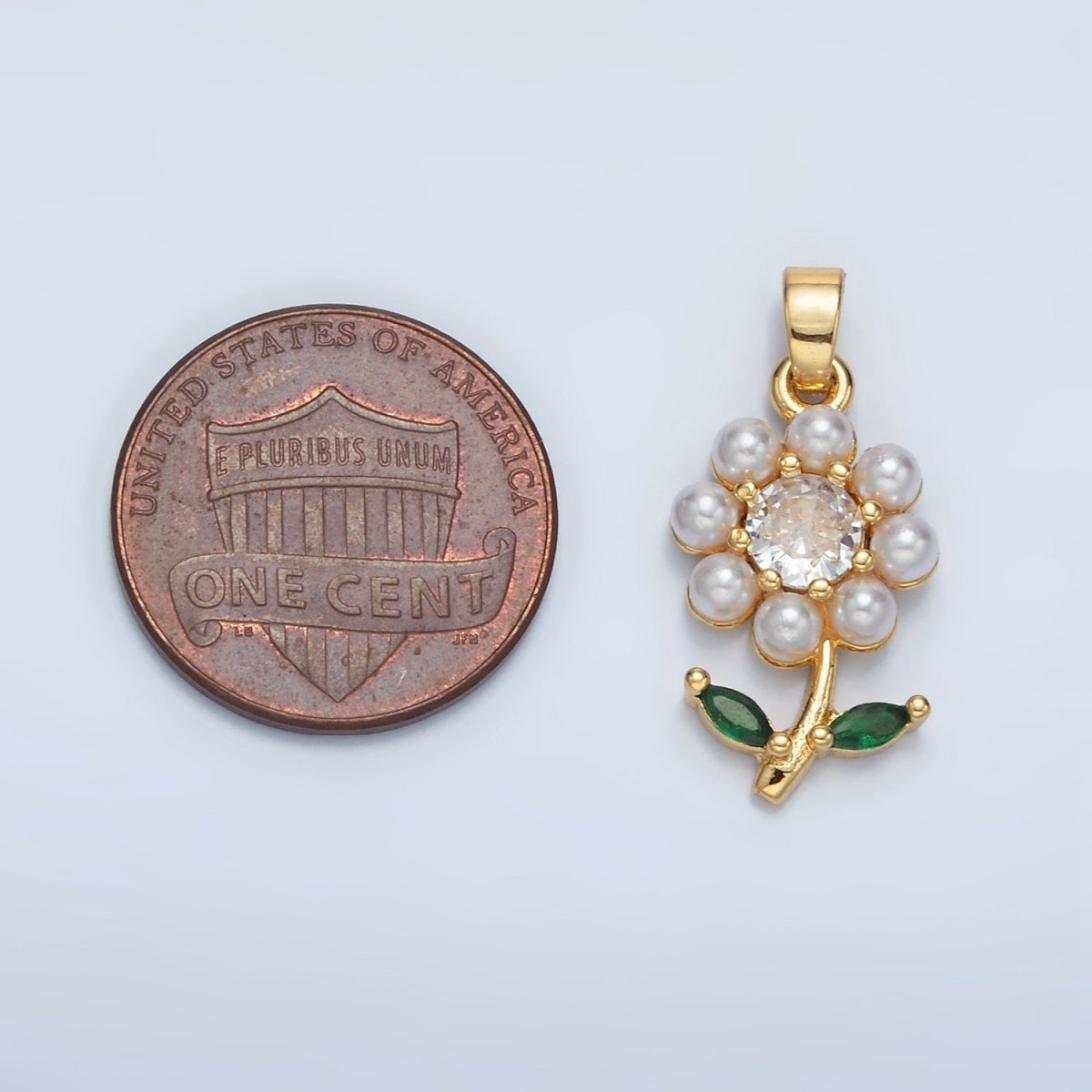 24K Gold Filled 20mm Pearl Petal CZ Flower Pendant | I248 - DLUXCA