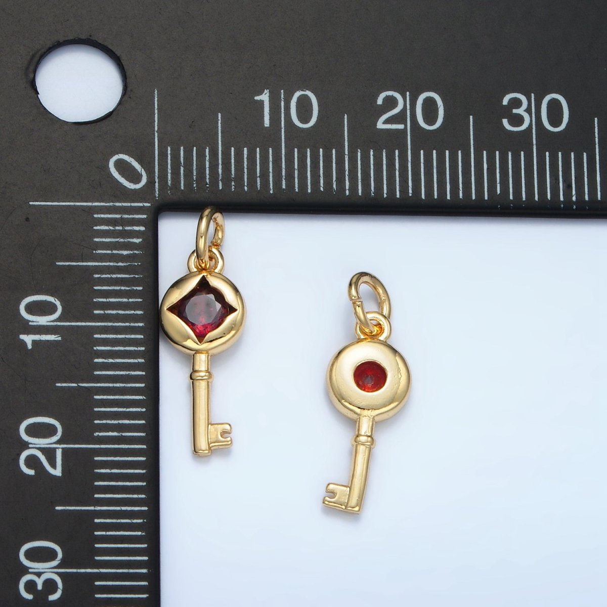 24K Gold Filled 20mm Red CZ Rhombus Key Lock Mini Charm | E097 - DLUXCA