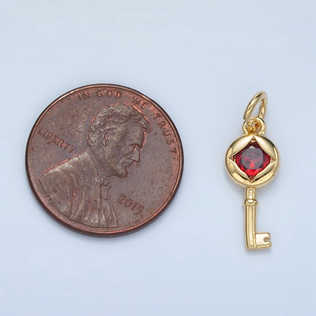 24K Gold Filled 20mm Red CZ Rhombus Key Lock Mini Charm | E097 - DLUXCA