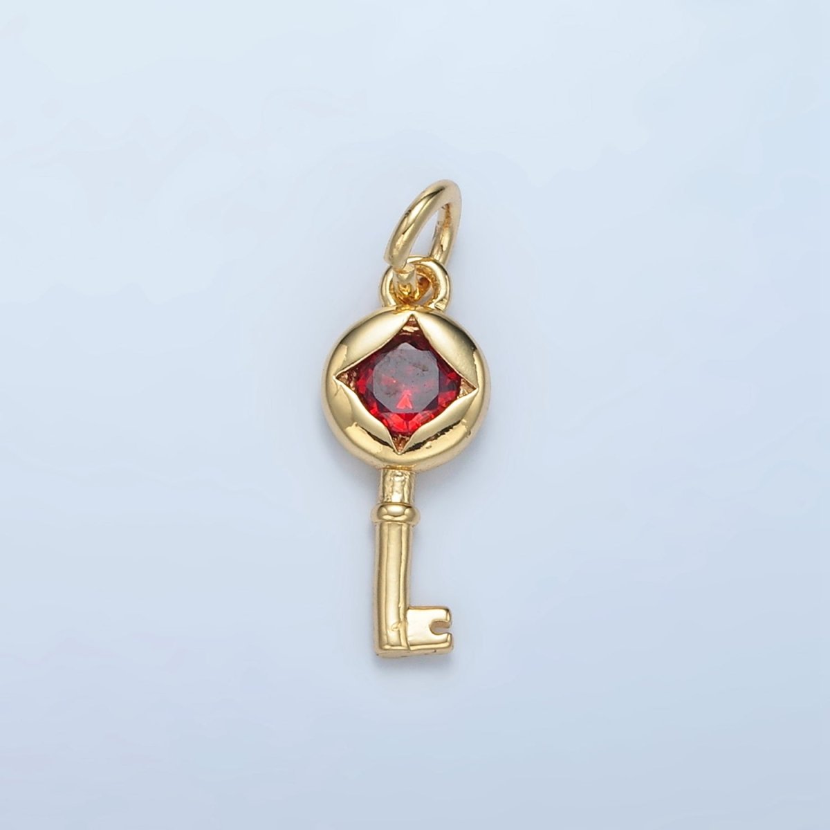 24K Gold Filled 20mm Red CZ Rhombus Key Lock Mini Charm | E097 - DLUXCA