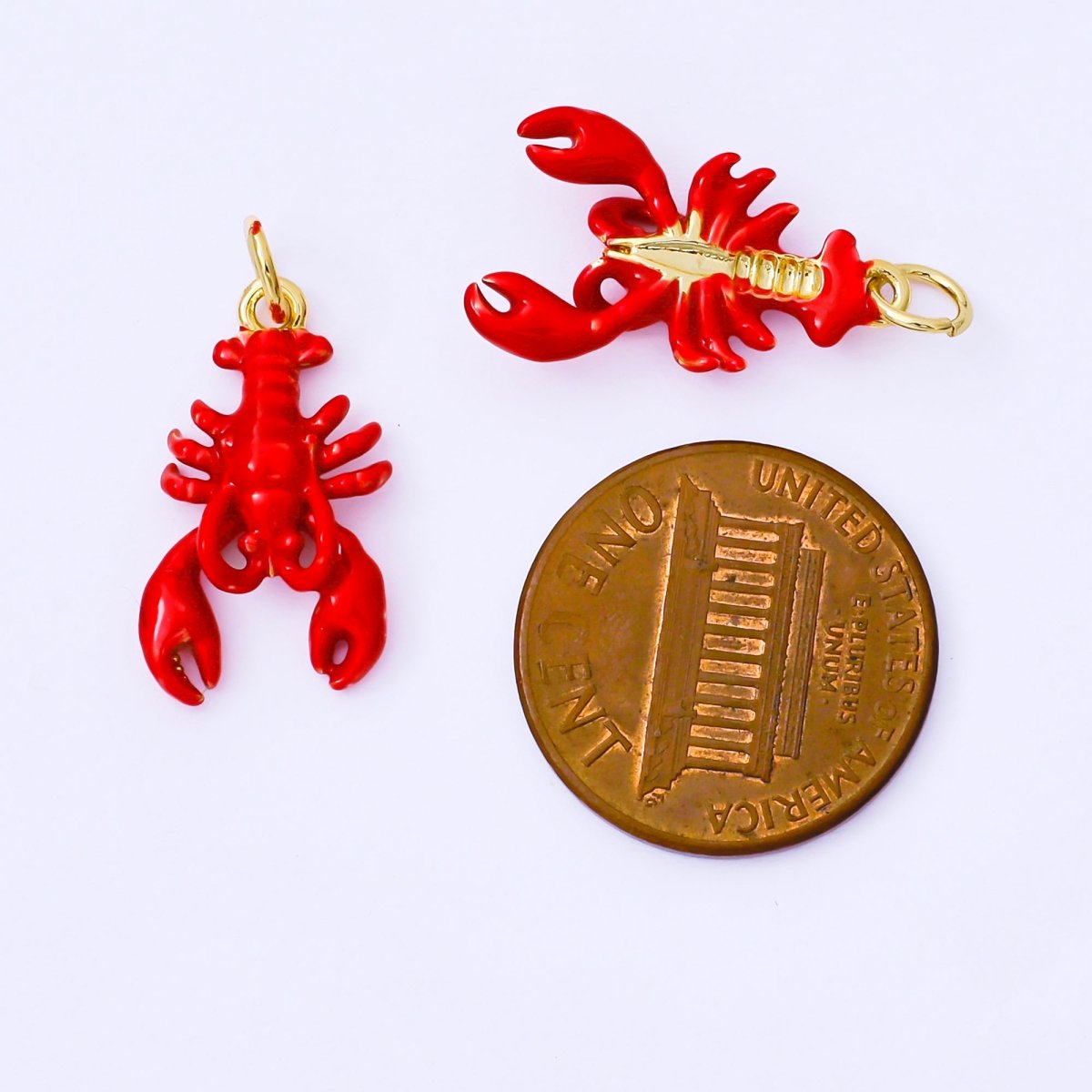 24K Gold Filled 20mm Red Enamel Seafood Crawfish Lobster Mini Charm | AF1512 - DLUXCA
