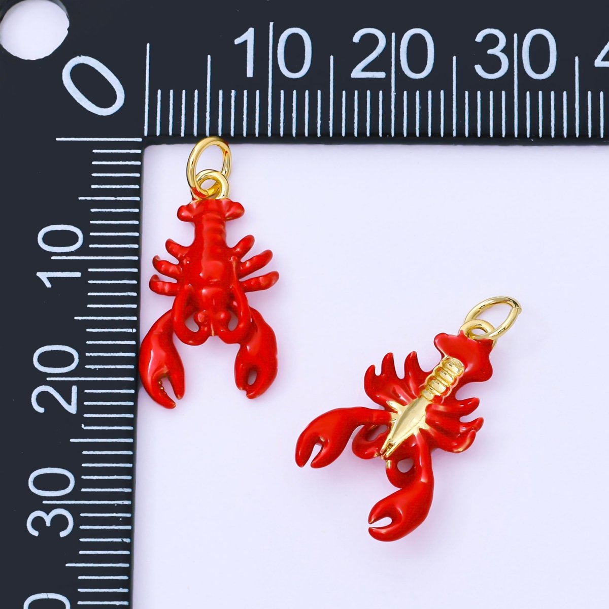 24K Gold Filled 20mm Red Enamel Seafood Crawfish Lobster Mini Charm | AF1512 - DLUXCA