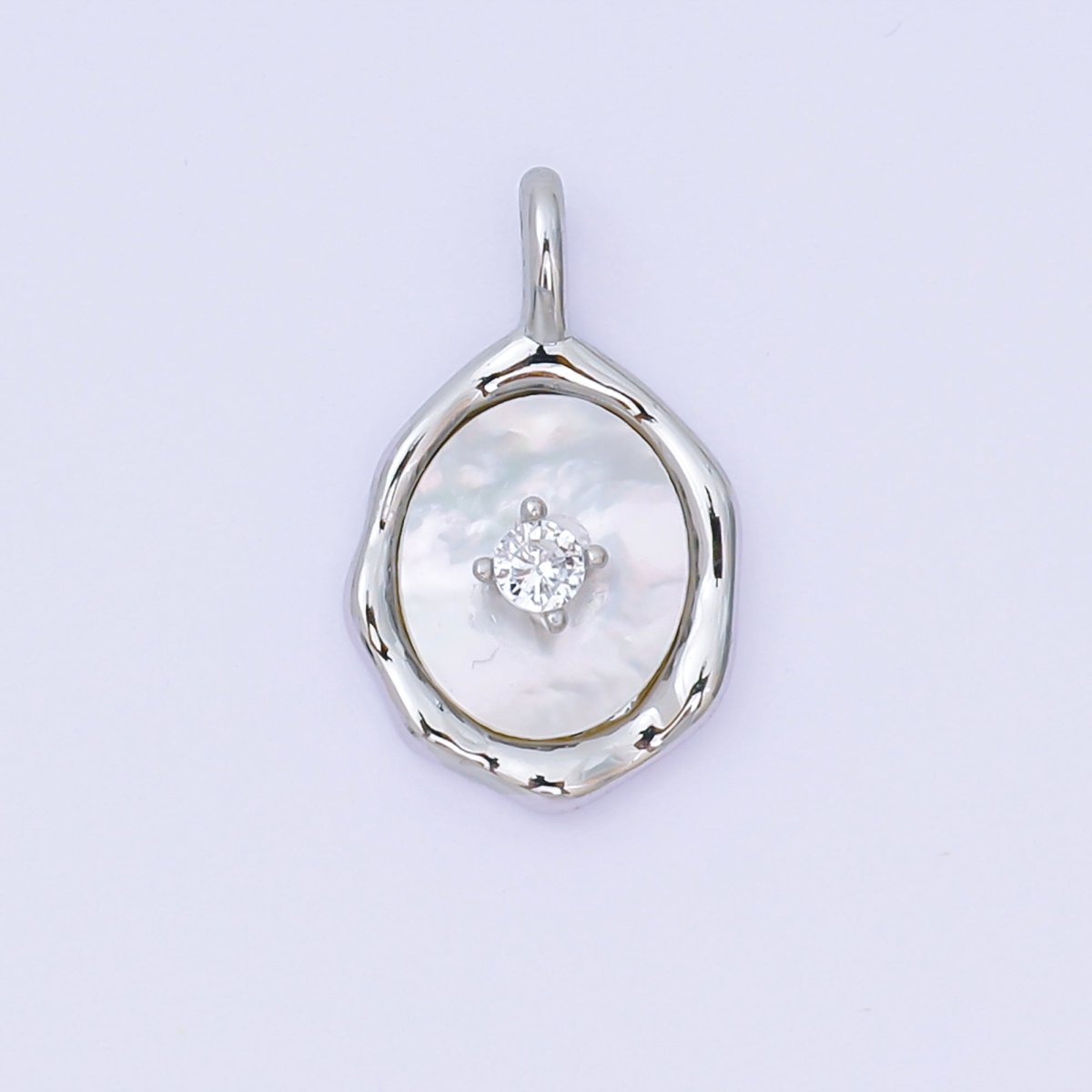 24K Gold Filled 20mm Round CZ Shell Pearl Abstract Mirror Pendant in Gold & Silver | AA - 1584 - DLUXCA