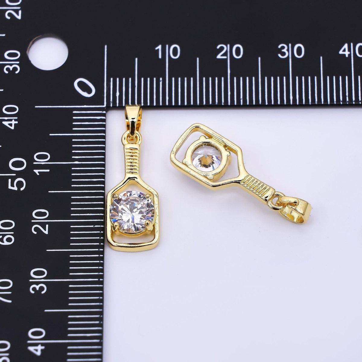 24K Gold Filled 20mm Round CZ Sparkle Paddle Racket Charm | AH - 472 - DLUXCA