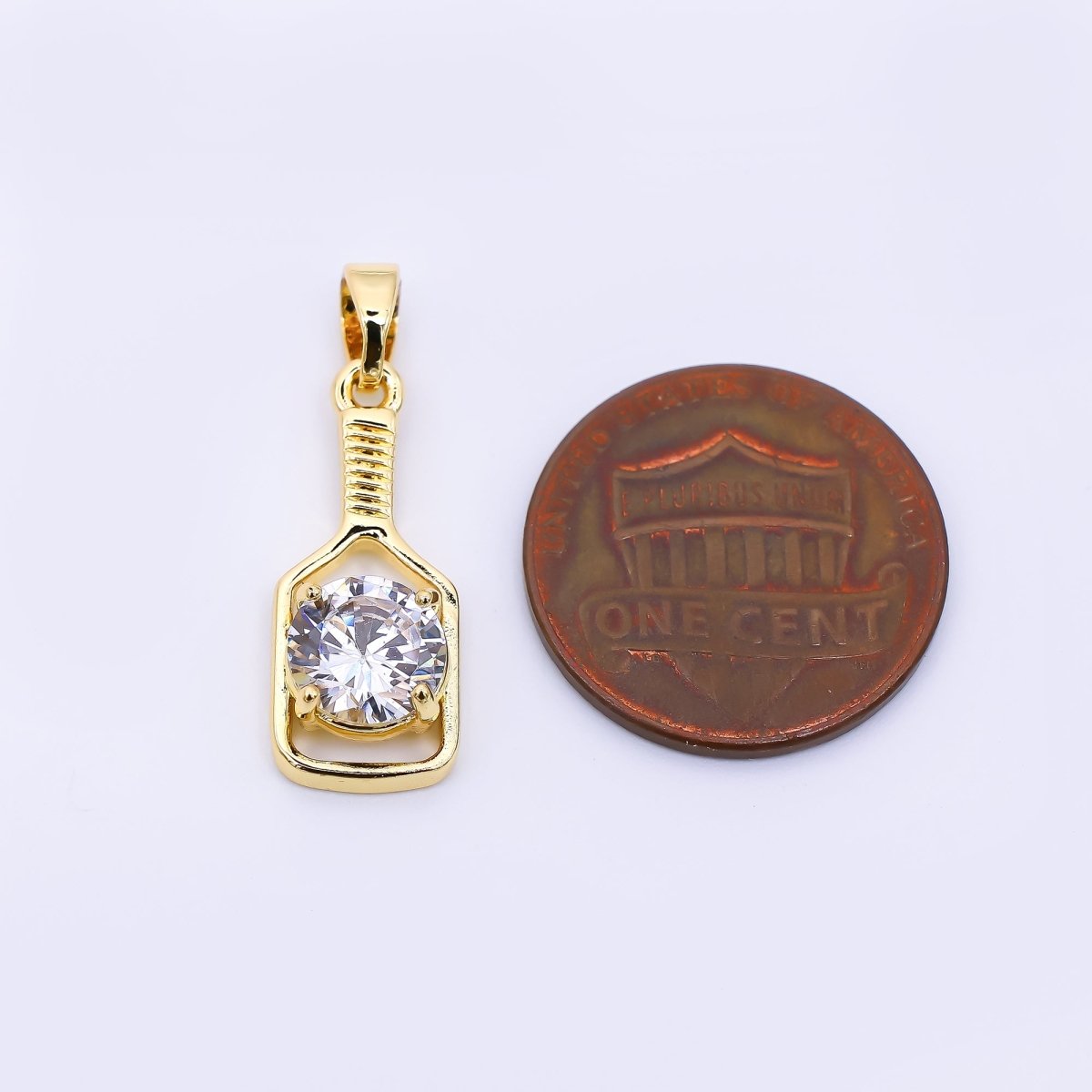 24K Gold Filled 20mm Round CZ Sparkle Paddle Racket Charm | AH - 472 - DLUXCA