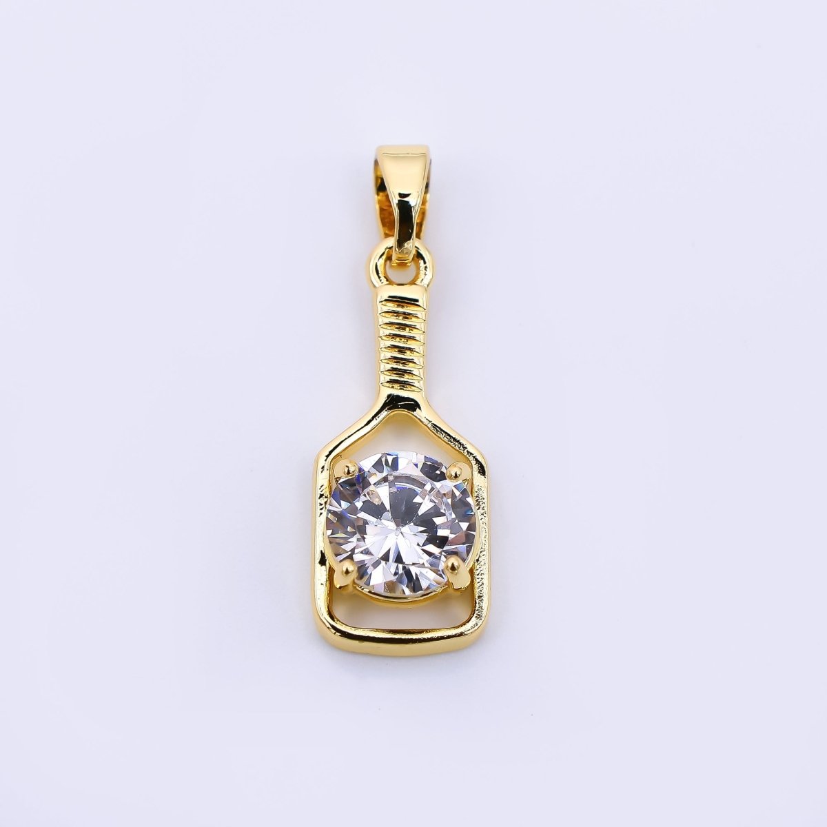 24K Gold Filled 20mm Round CZ Sparkle Paddle Racket Charm | AH - 472 - DLUXCA