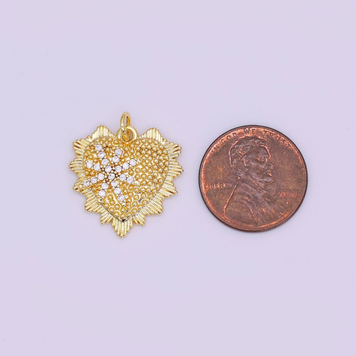 24K Gold Filled 20mm Star Micro Paved CZ Dotted Sunburst Heart Charm | AF459 - DLUXCA
