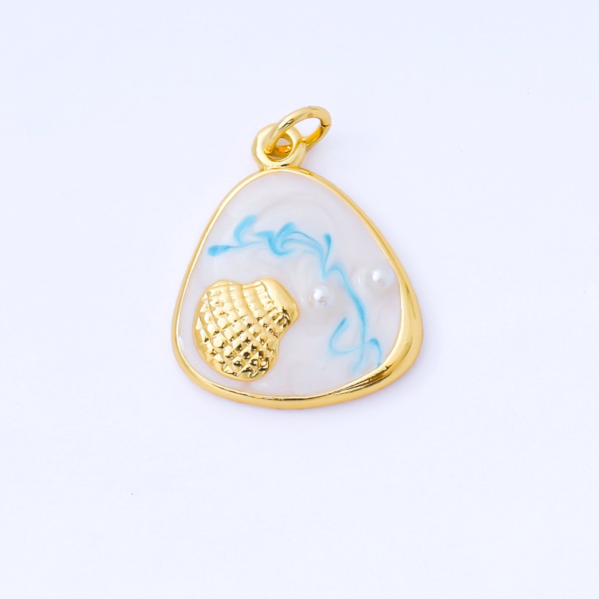 24K Gold Filled 20mm Teal, White, Purple Enamel Clam Shell Charm | AF1544 AF1545 - DLUXCA