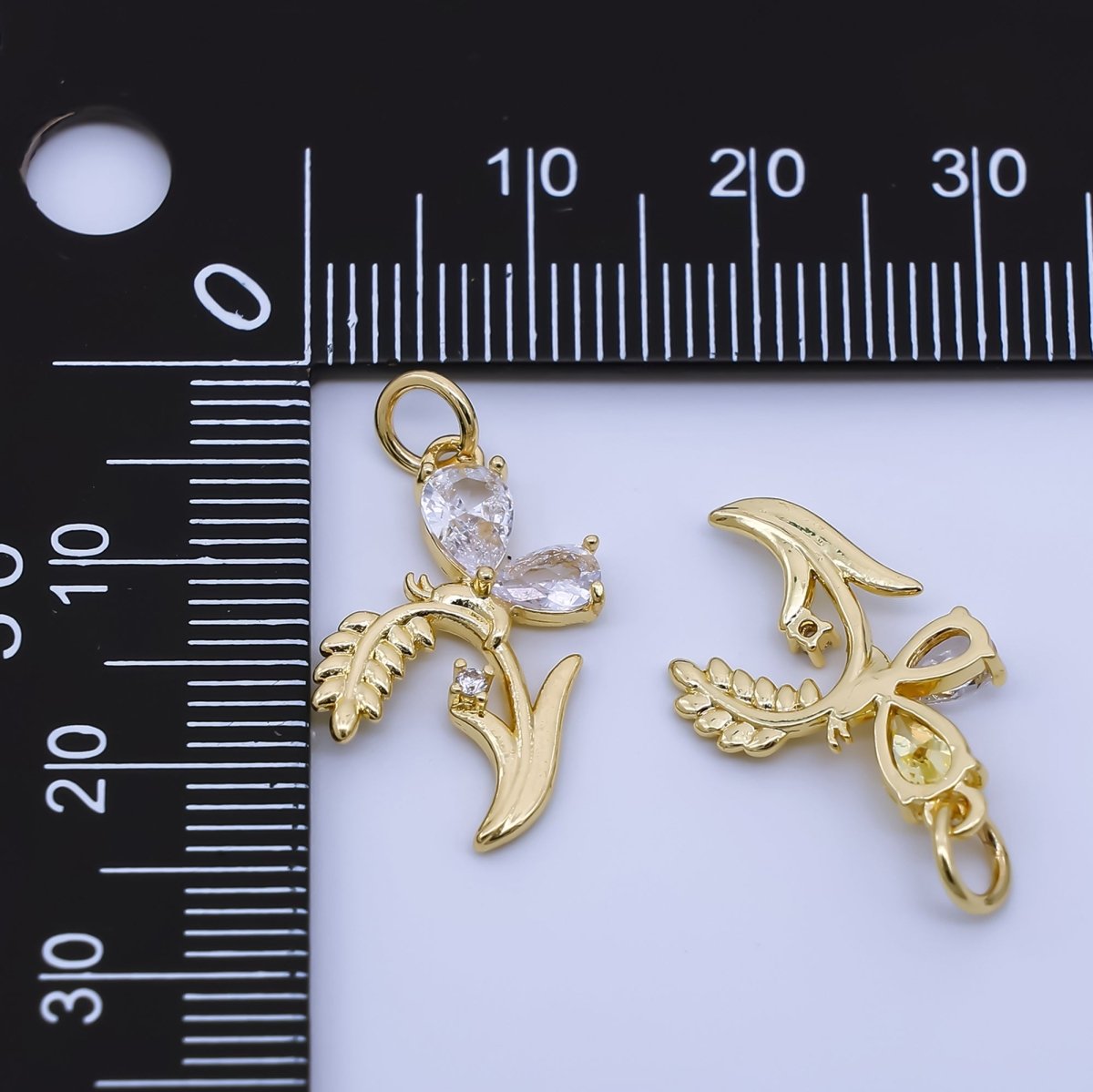 24K Gold Filled 20mm Yellow Oval CZ Tulip Flower Charm | AF1289 - DLUXCA
