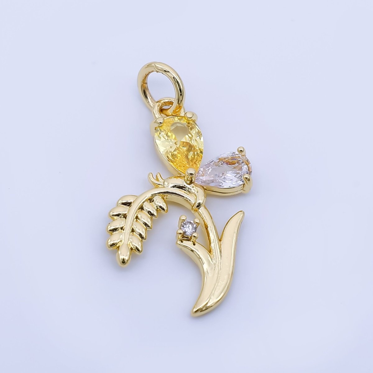 24K Gold Filled 20mm Yellow Oval CZ Tulip Flower Charm | AF1289 - DLUXCA