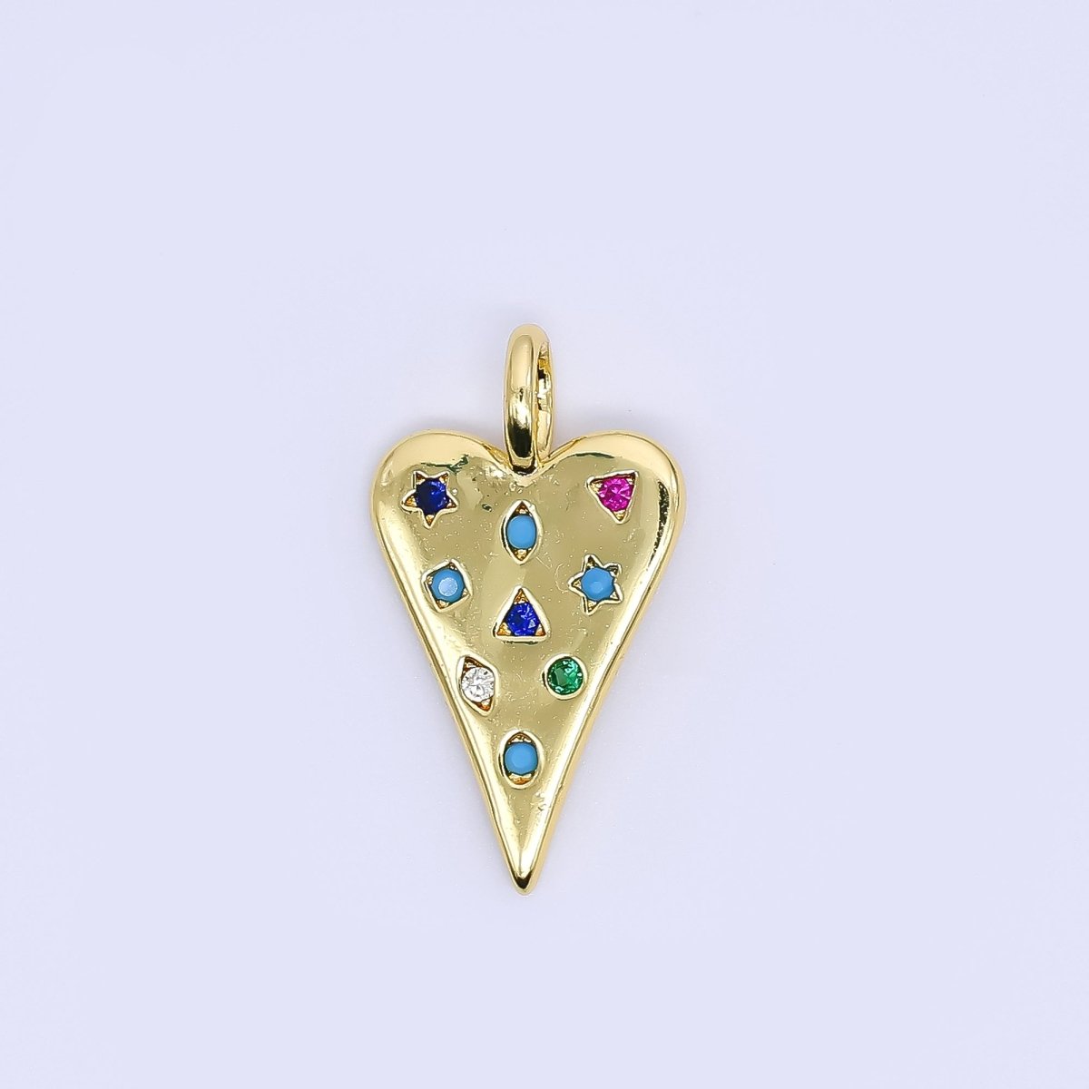 24K Gold Filled 21.5mm Colorful CZ Multi Shape Heart Love Charm | AH707 - DLUXCA