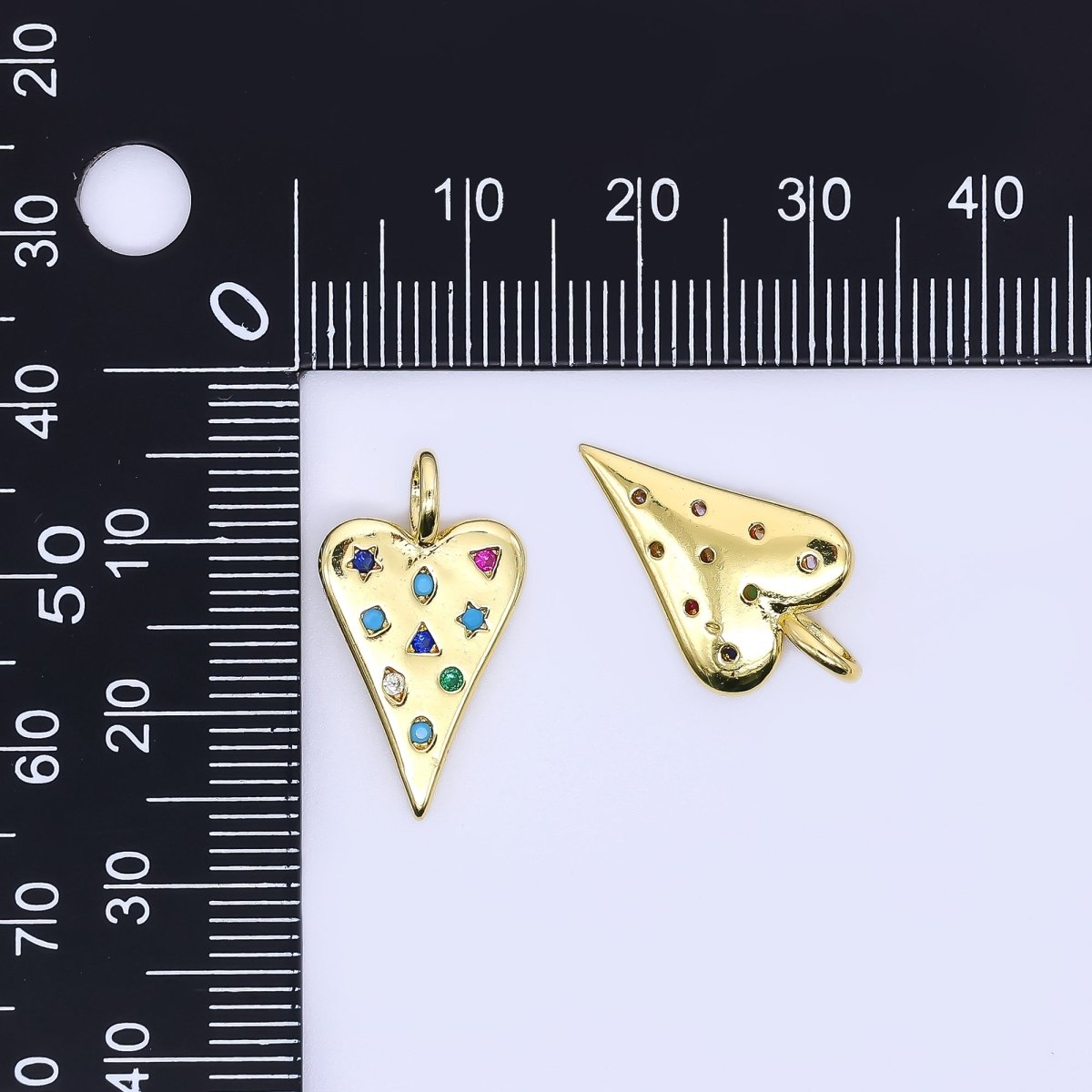 24K Gold Filled 21.5mm Colorful CZ Multi Shape Heart Love Charm | AH707 - DLUXCA