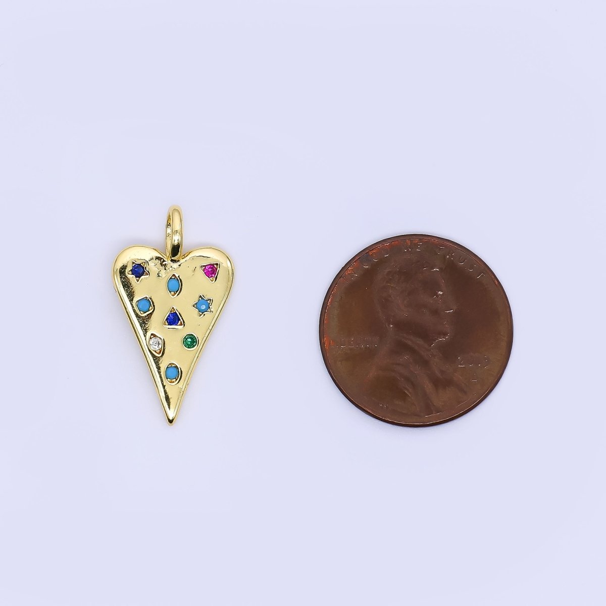 24K Gold Filled 21.5mm Colorful CZ Multi Shape Heart Love Charm | AH707 - DLUXCA