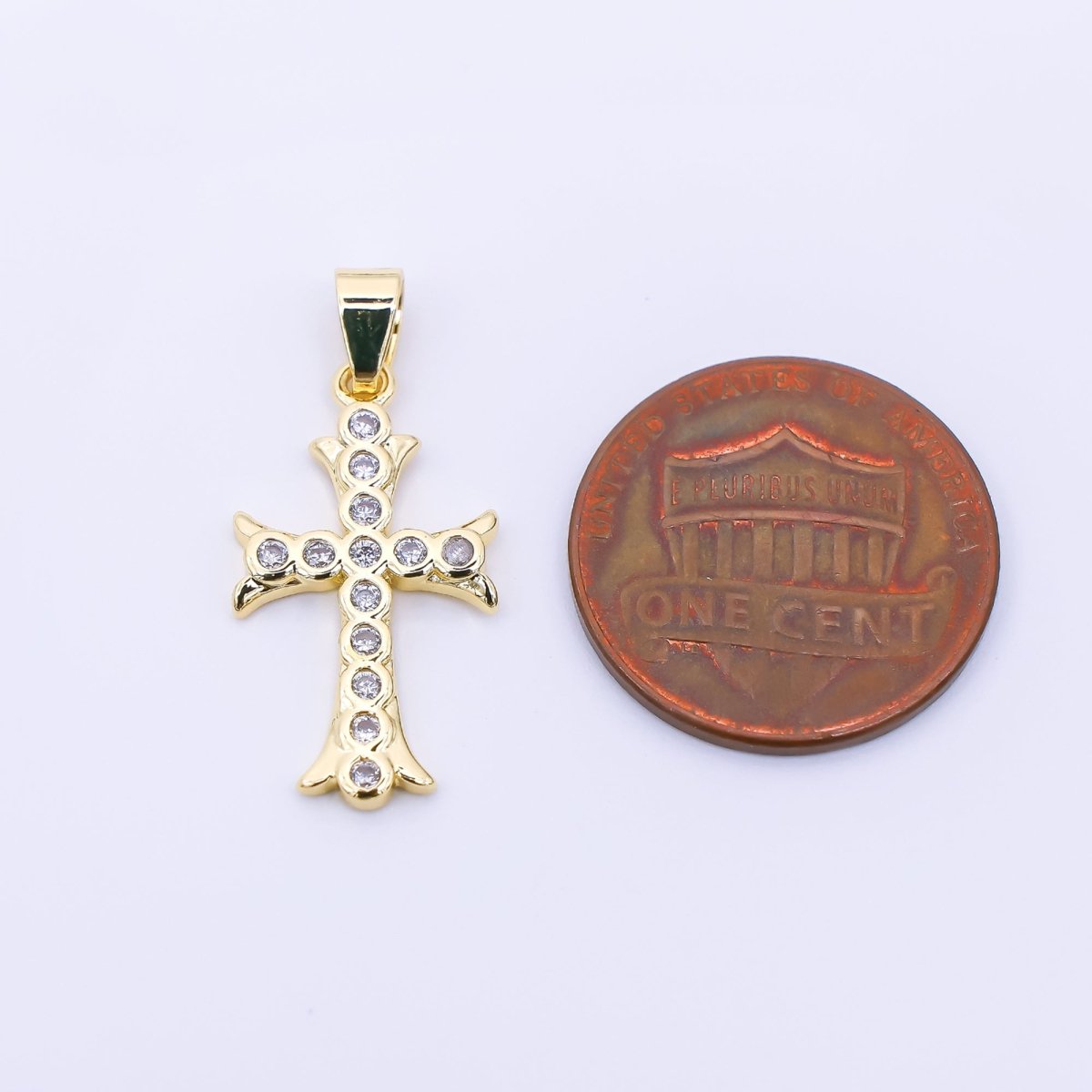 24K Gold Filled 21.5mm Micro Paved CZ Rounded Holy Cross Pendant | AH - 536 - DLUXCA