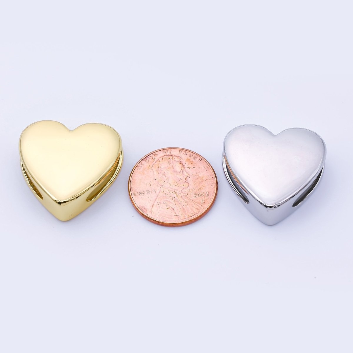 24K Gold Filled 21.5mm Minimalist Heart Spacer Bead in Gold & Silver | B863 - DLUXCA