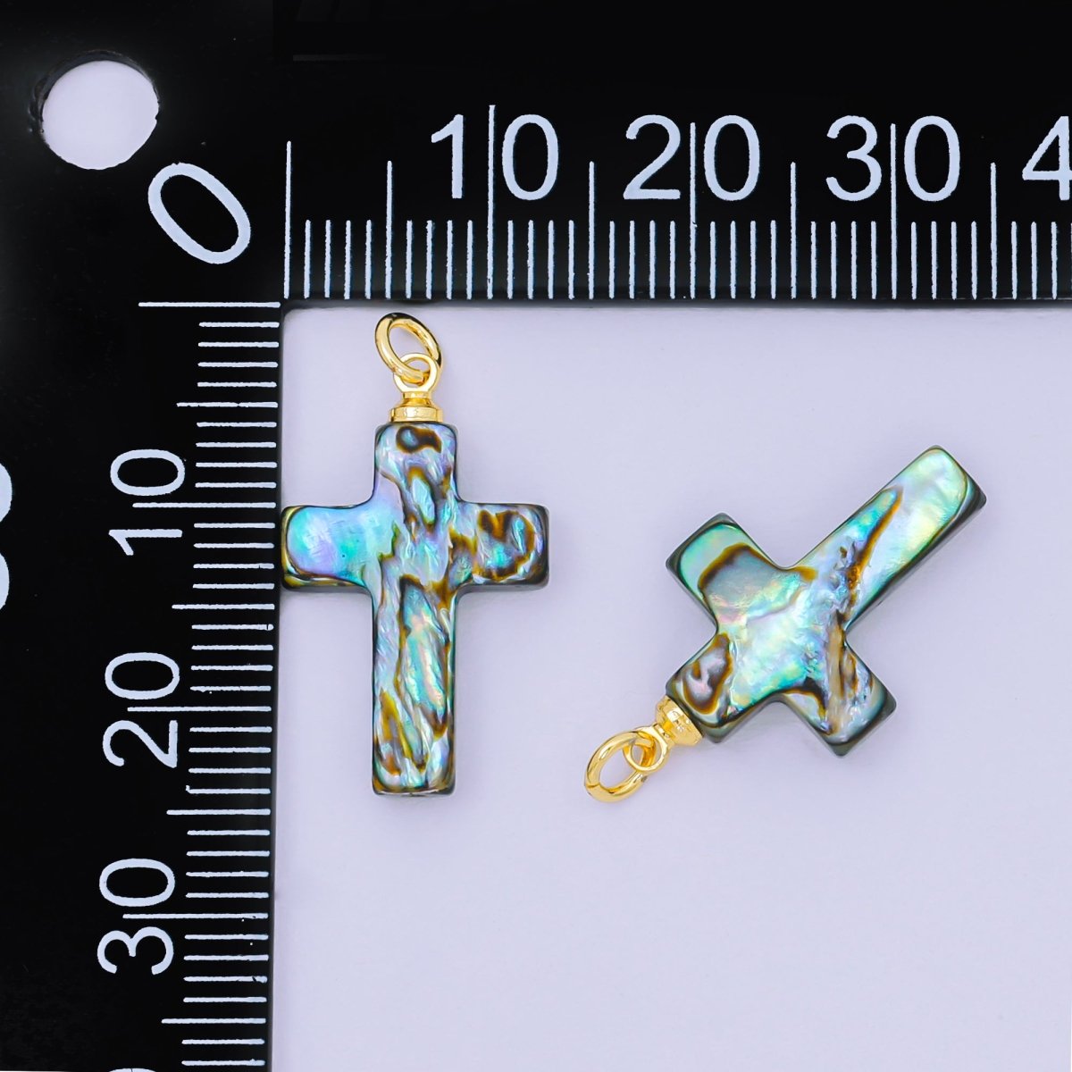 24K Gold Filled 21mm Blue Abalone Religious Cross Pendant | P - 1717 - DLUXCA