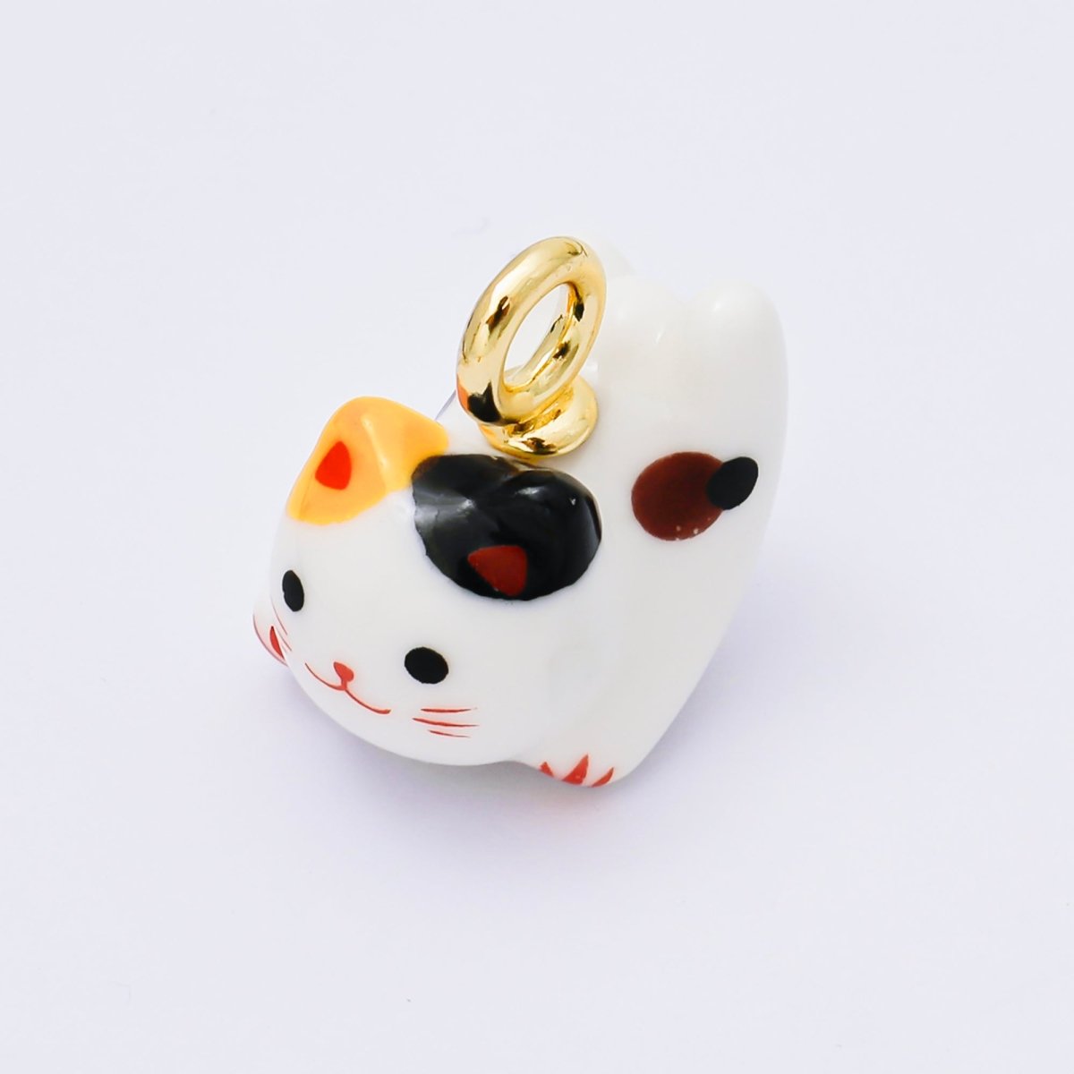 24K Gold Filled 21mm Ceramics Kawaii Cat Animals Porcelain Charm | AC1624 - AC1628 - DLUXCA