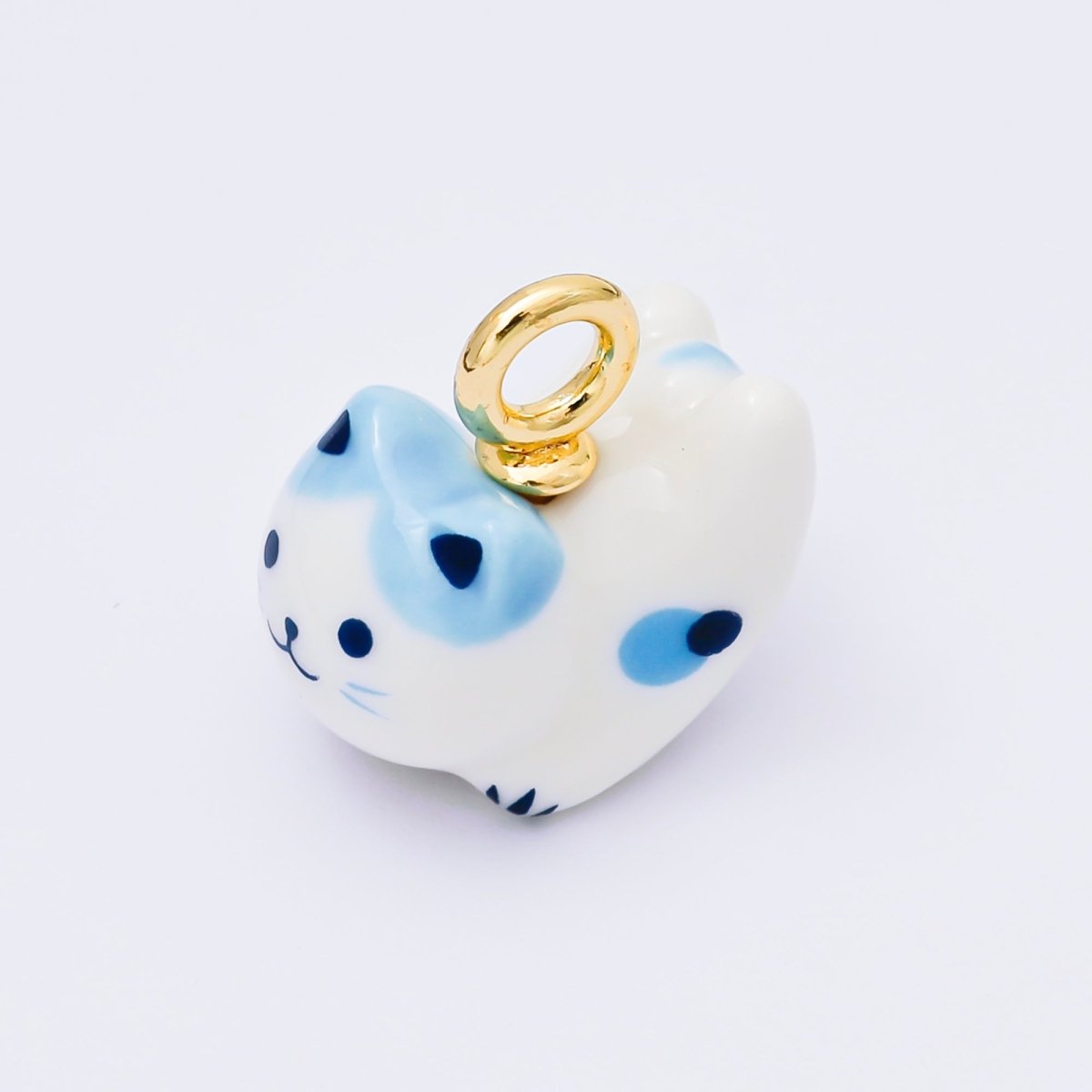 24K Gold Filled 21mm Ceramics Kawaii Cat Animals Porcelain Charm | AC1624 - AC1628 - DLUXCA