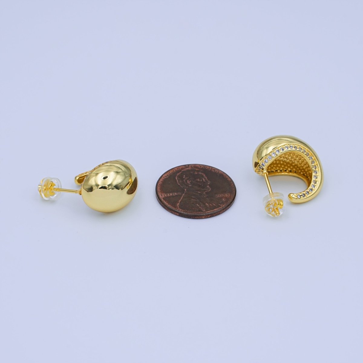 24K Gold Filled 21mm Dome Micro Paved C - Shaped Hoop Earrings | AI419 - DLUXCA