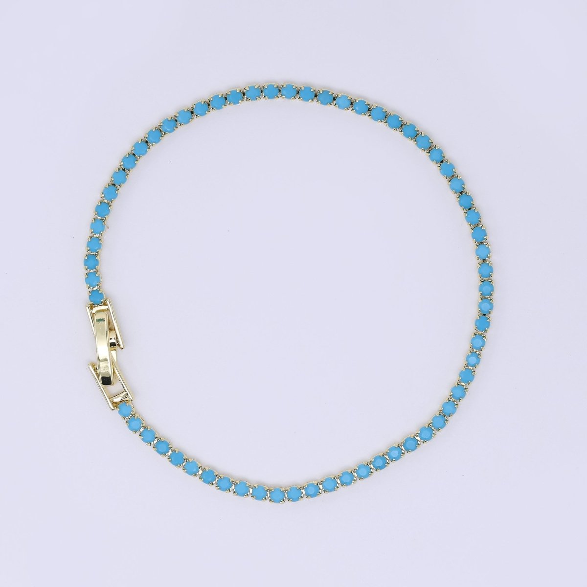 24K Gold Filled 2.1mm Green, Pink, Blue Round CZ 7 Inches Tennis Bracelet | WA - 3815 - WA - 3818 - DLUXCA
