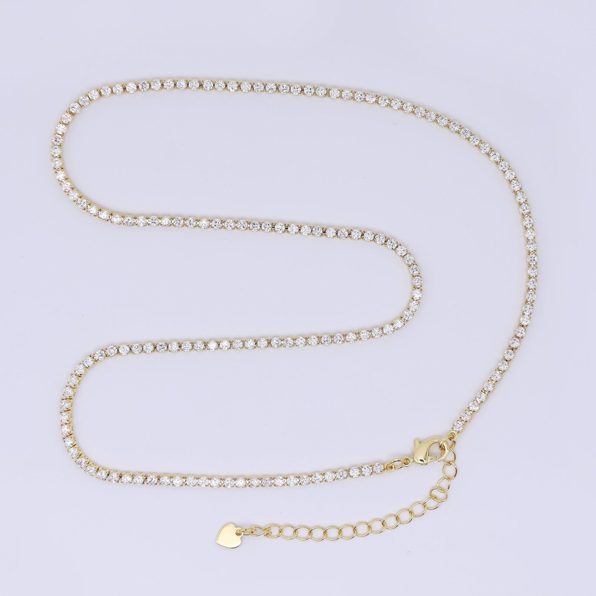 24K Gold Filled 2.1mm Green, Pink, Clear Round CZ Solid Color Tennis Chain 16 Inch Necklace with Extender | WA - 3812 - WA - 3814 - DLUXCA