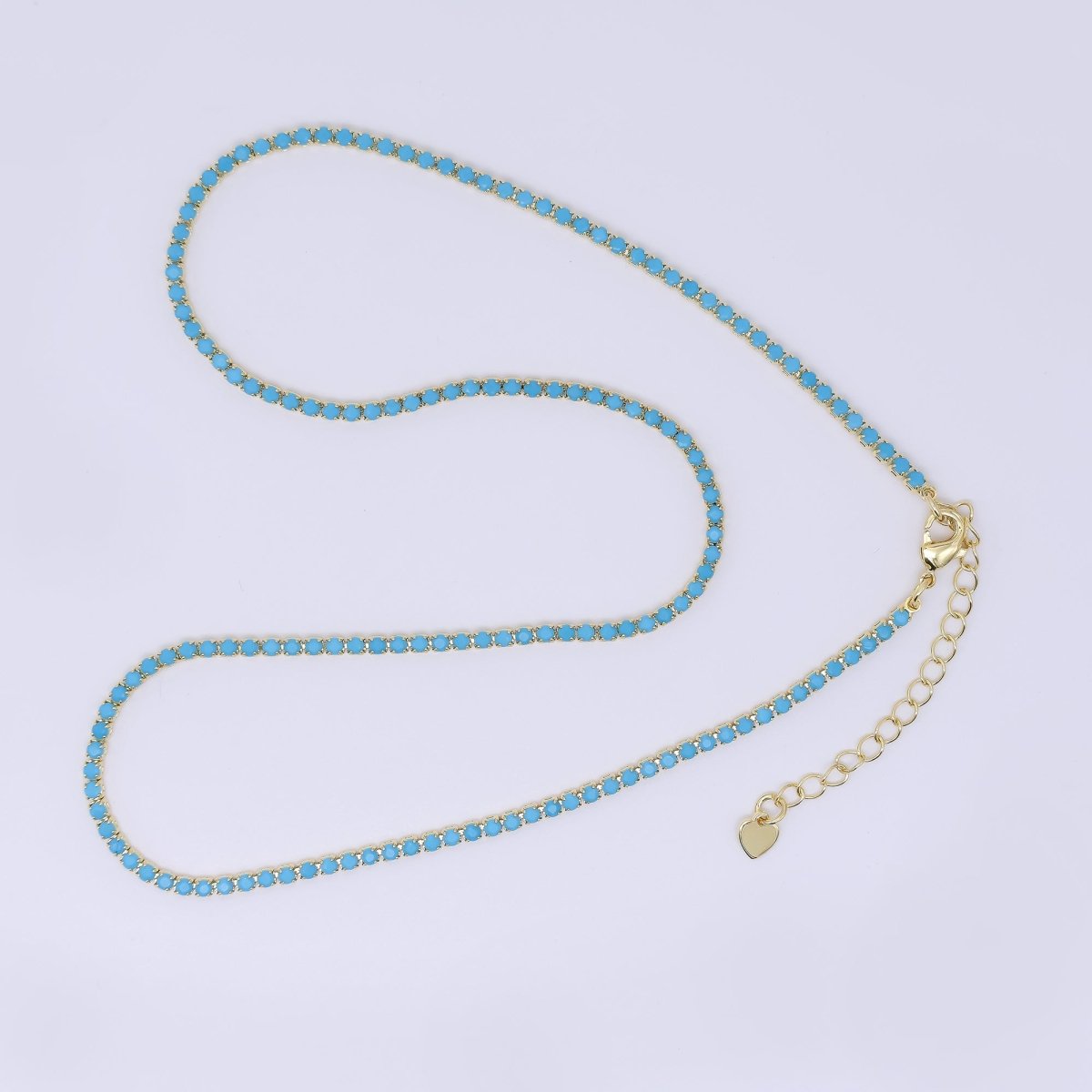 24K Gold Filled 2.1mm Green, Pink, Clear Round CZ Solid Color Tennis Chain 16 Inch Necklace with Extender | WA - 3812 - WA - 3814 - DLUXCA