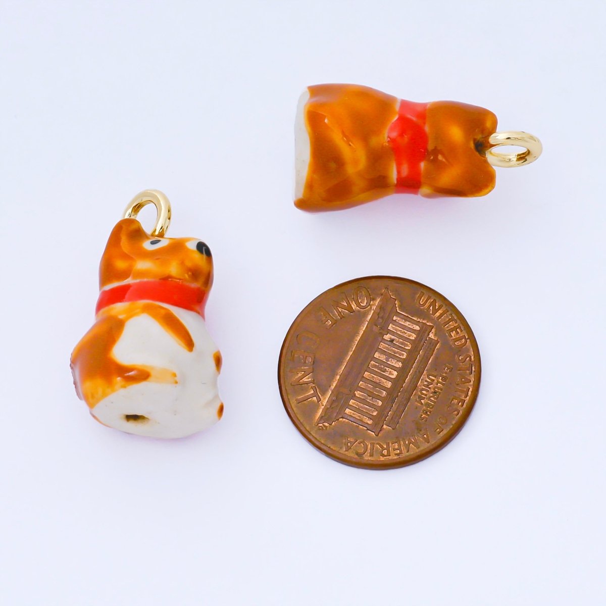 24K Gold Filled 21mm Handmade Ceramic Corgi Dog Animals Charm | AF1521 - DLUXCA