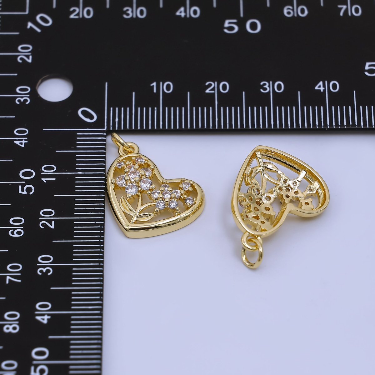 24K Gold Filled 21mm Micro Paved CZ Heart Framed Flower Pendant | AC1596 - DLUXCA
