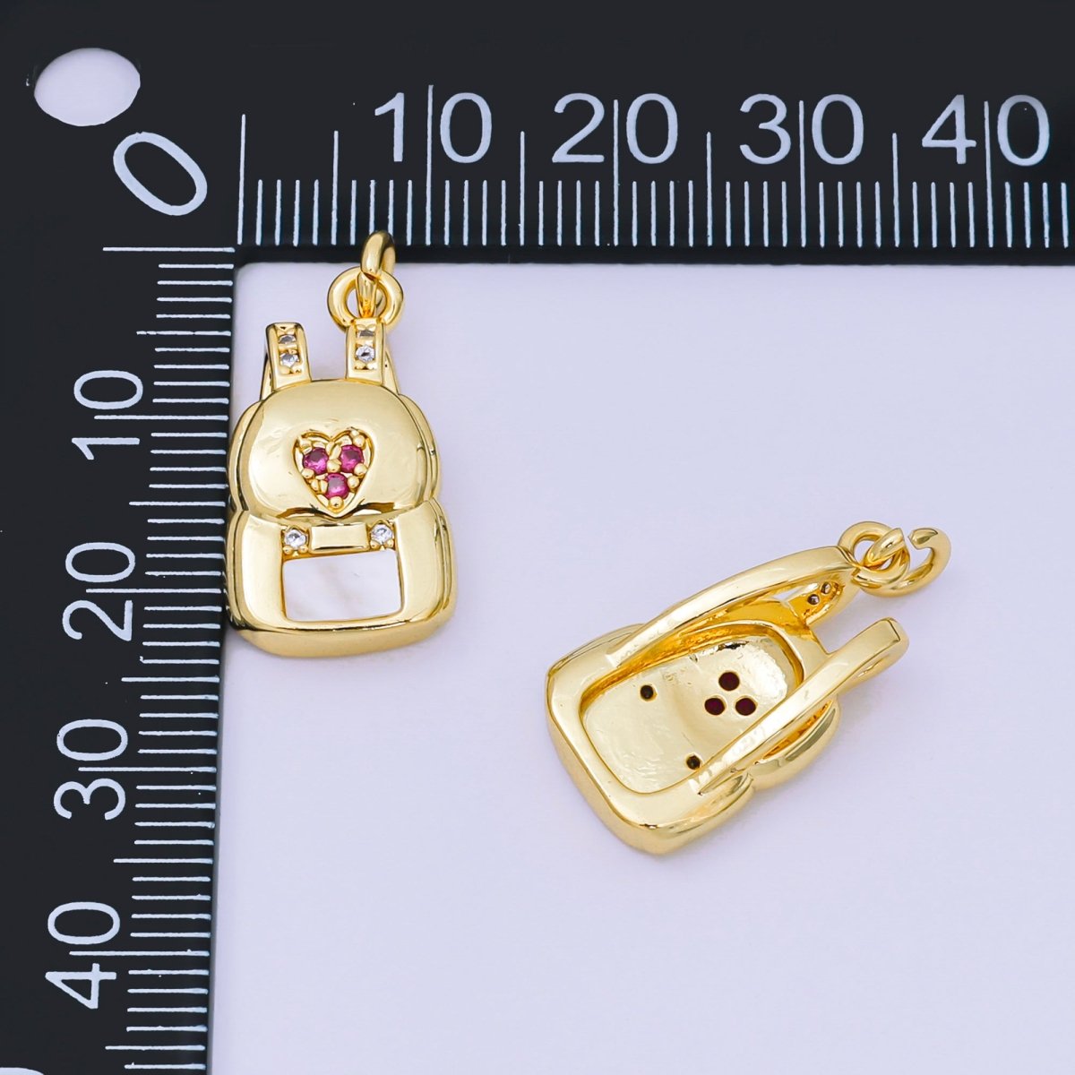 24K Gold Filled 21mm Micro Paved CZ Lovely Backpack Dainty Charm | AH - 569 - DLUXCA