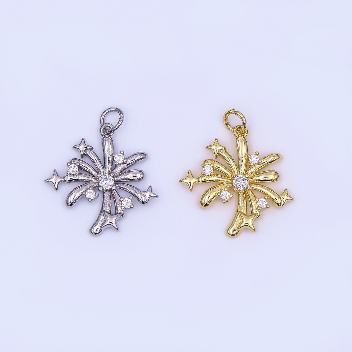 24K Gold Filled 21mm Micro Paved CZ Sparkly Star Firework Charm in Gold & Silver | AF496 - DLUXCA