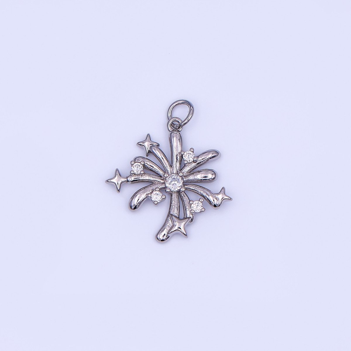 24K Gold Filled 21mm Micro Paved CZ Sparkly Star Firework Charm in Gold & Silver | AF496 - DLUXCA