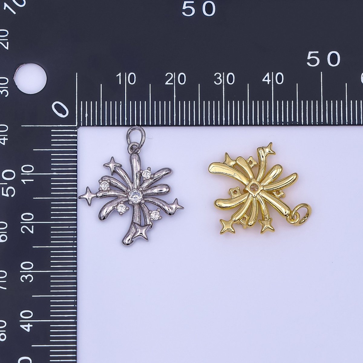 24K Gold Filled 21mm Micro Paved CZ Sparkly Star Firework Charm in Gold & Silver | AF496 - DLUXCA