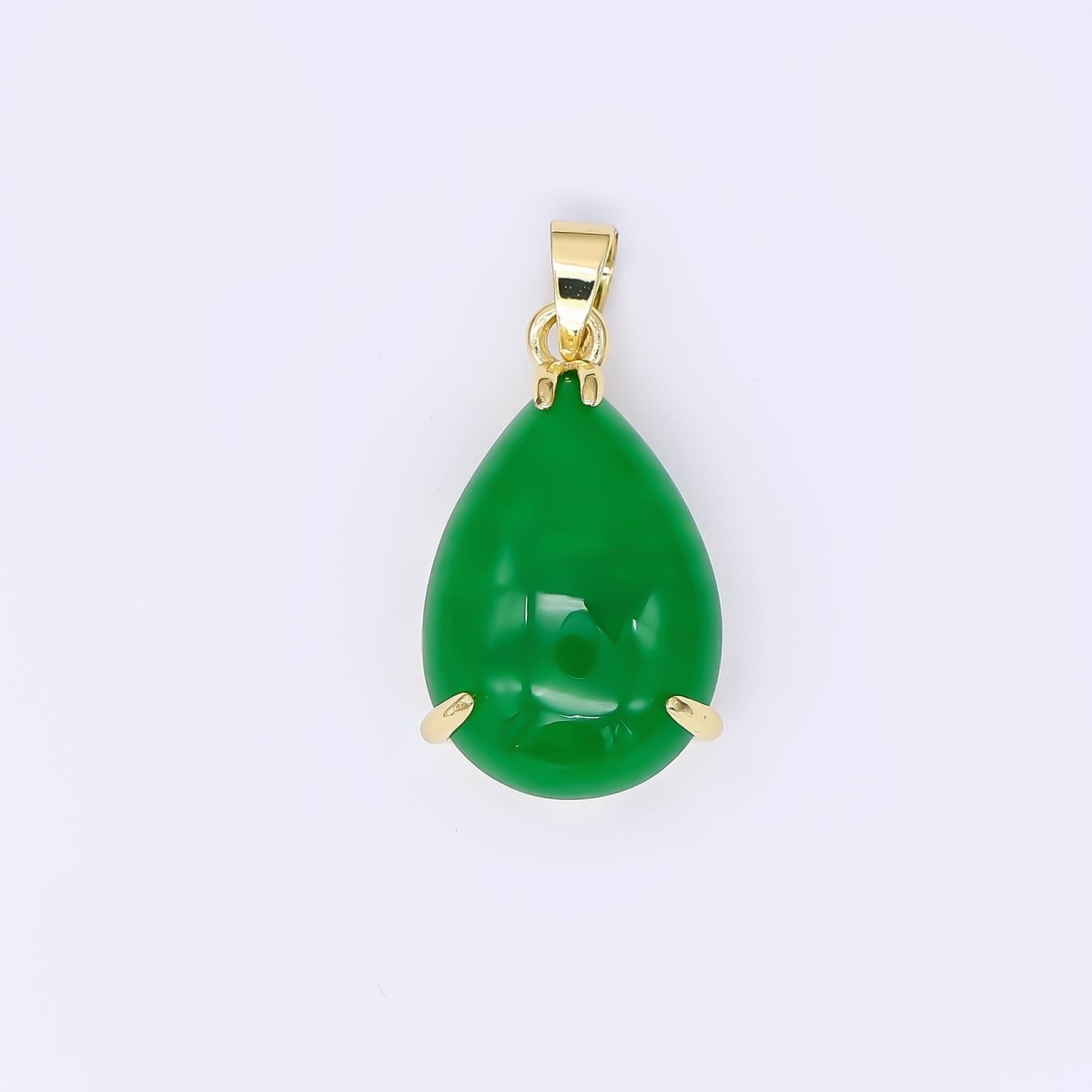 24K Gold Filled 21mm Natural Gemstone Jade Charm Dainty Tear Raindrop Pendant | AA - 1592 - DLUXCA