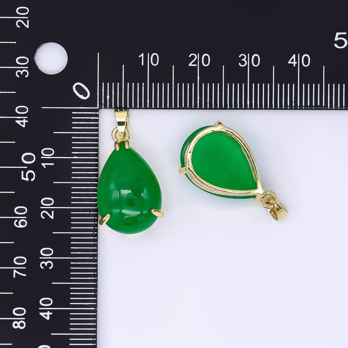 24K Gold Filled 21mm Natural Gemstone Jade Charm Dainty Tear Raindrop Pendant | AA - 1592 - DLUXCA