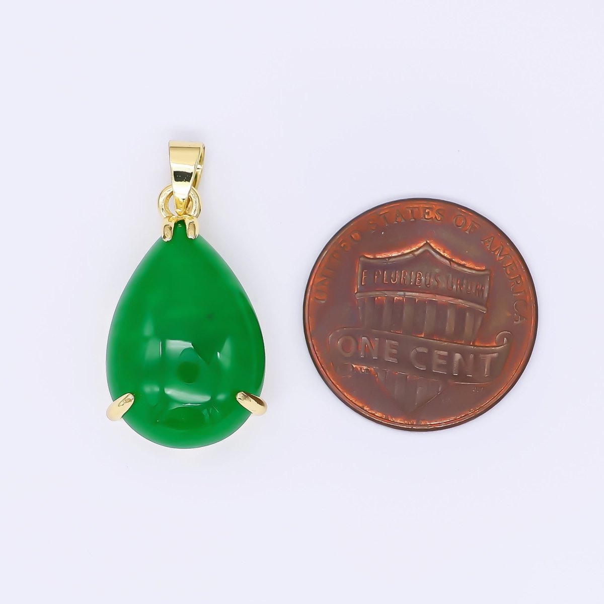 24K Gold Filled 21mm Natural Gemstone Jade Charm Dainty Tear Raindrop Pendant | AA - 1592 - DLUXCA