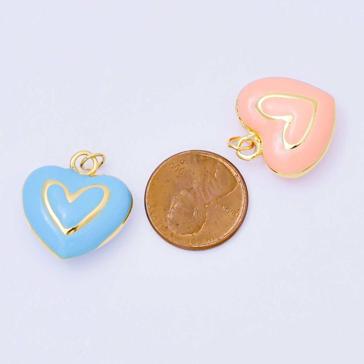24K Gold Filled 21mm Pastel Color Enamel Heart Add - On Jewelry Charm | AC1621 - AC1623 - DLUXCA