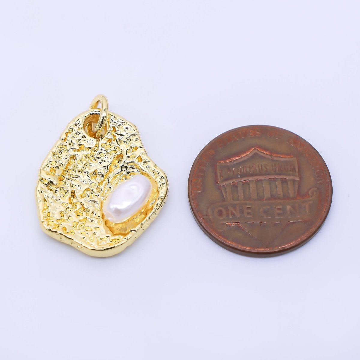 24K Gold Filled 21mm Shell Pearl Irregular Molten Geometric Charm | AF1294 - DLUXCA