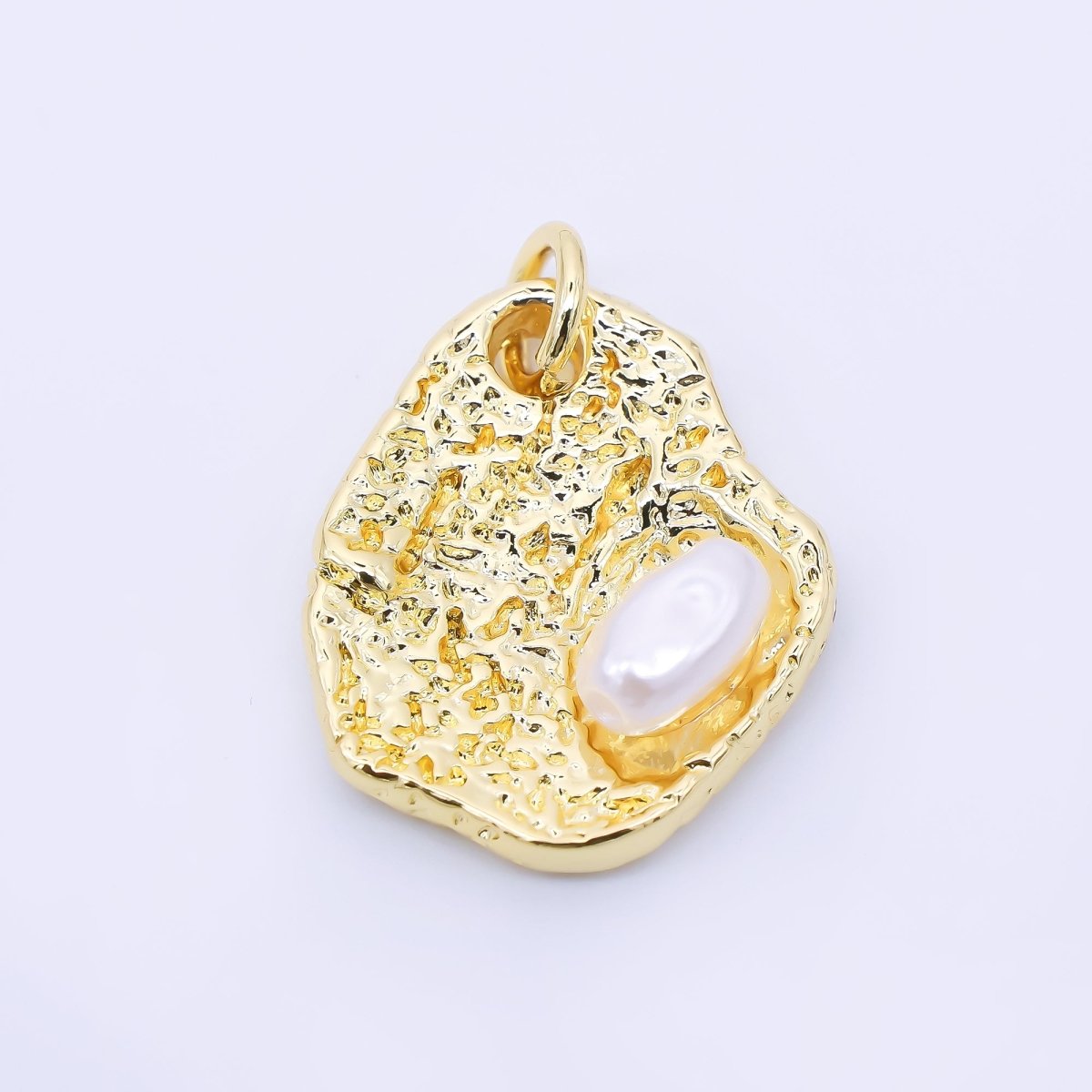 24K Gold Filled 21mm Shell Pearl Irregular Molten Geometric Charm | AF1294 - DLUXCA
