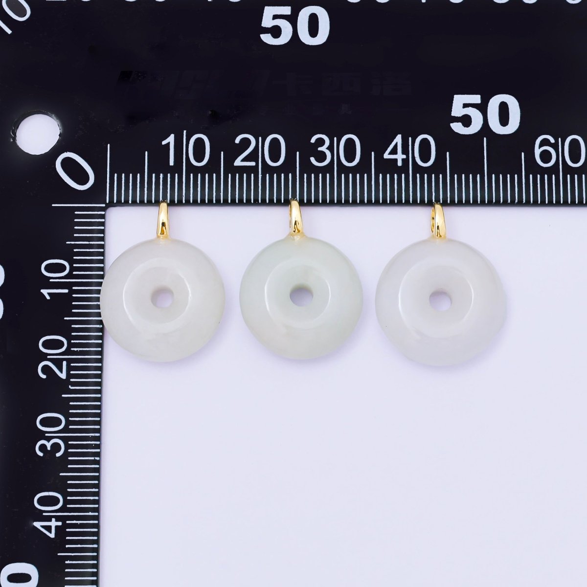 24K Gold Filled 21mm White Jade Round Donut Charm | M411 - DLUXCA